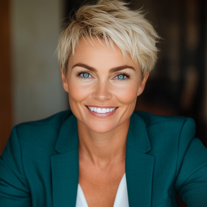 Portrait of Sarah Thompson, a fictional editorial persona